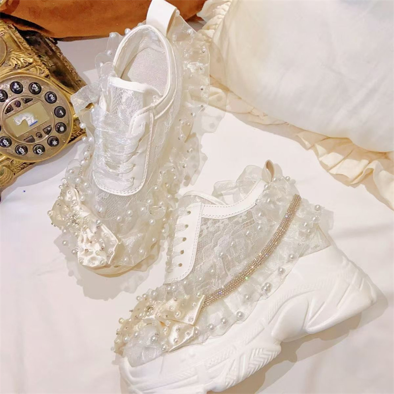 Crystal Mesh Fabric - Dicker Boden, Spitzenband, Strass, Perlen-Turnschuhe, handgefertigt,