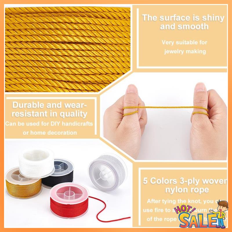 Cord Trim Twisted - AB68 Gedrehte Nylonschnur, 3-lagige Satin-Nylon-Zierkordel, Makramee-Faden,