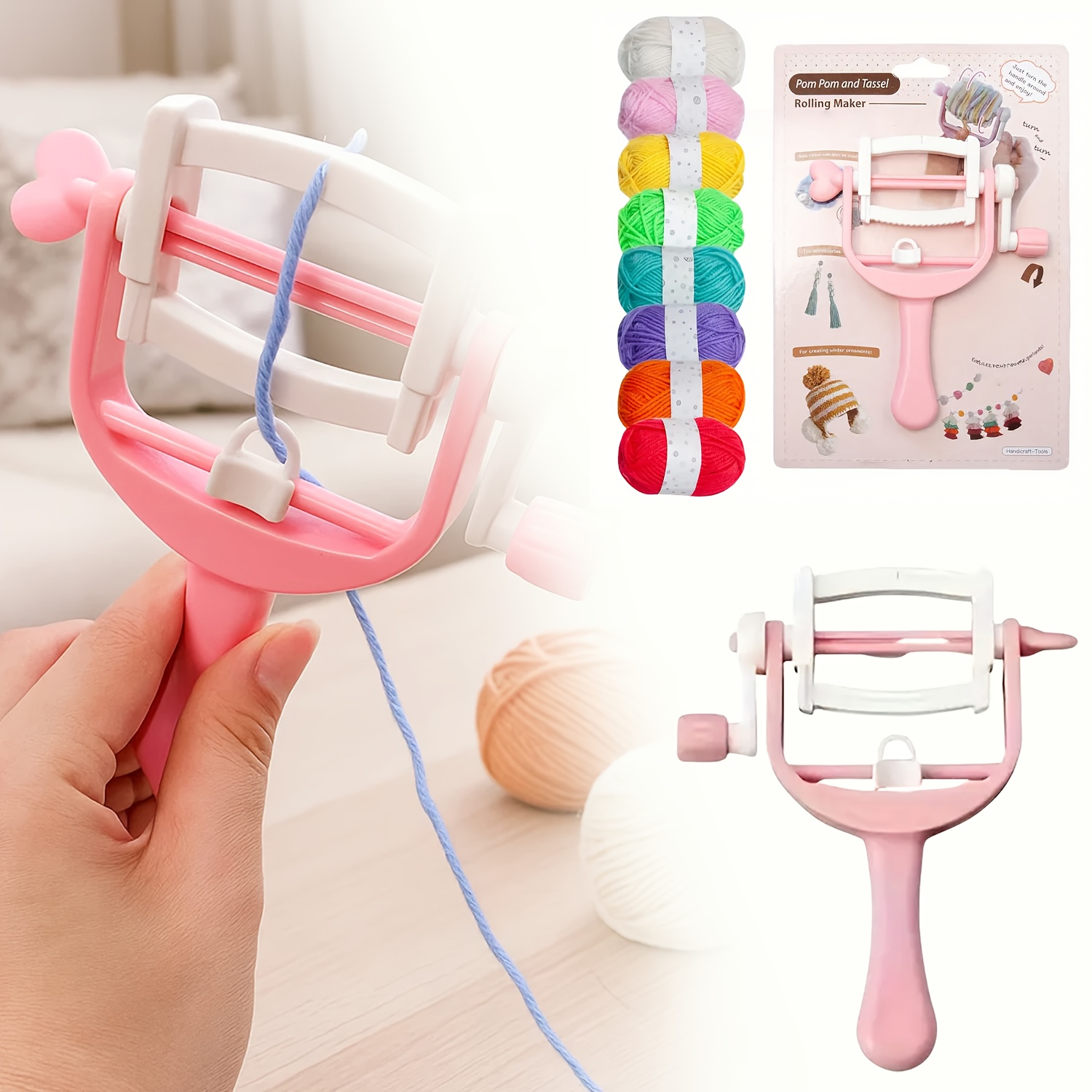 Pom Pom Maker Tool - Handgekurbelte Wickelspule, Fellknäuel, Stricker, Pom-Pom-Maker, Fransen-Maker,