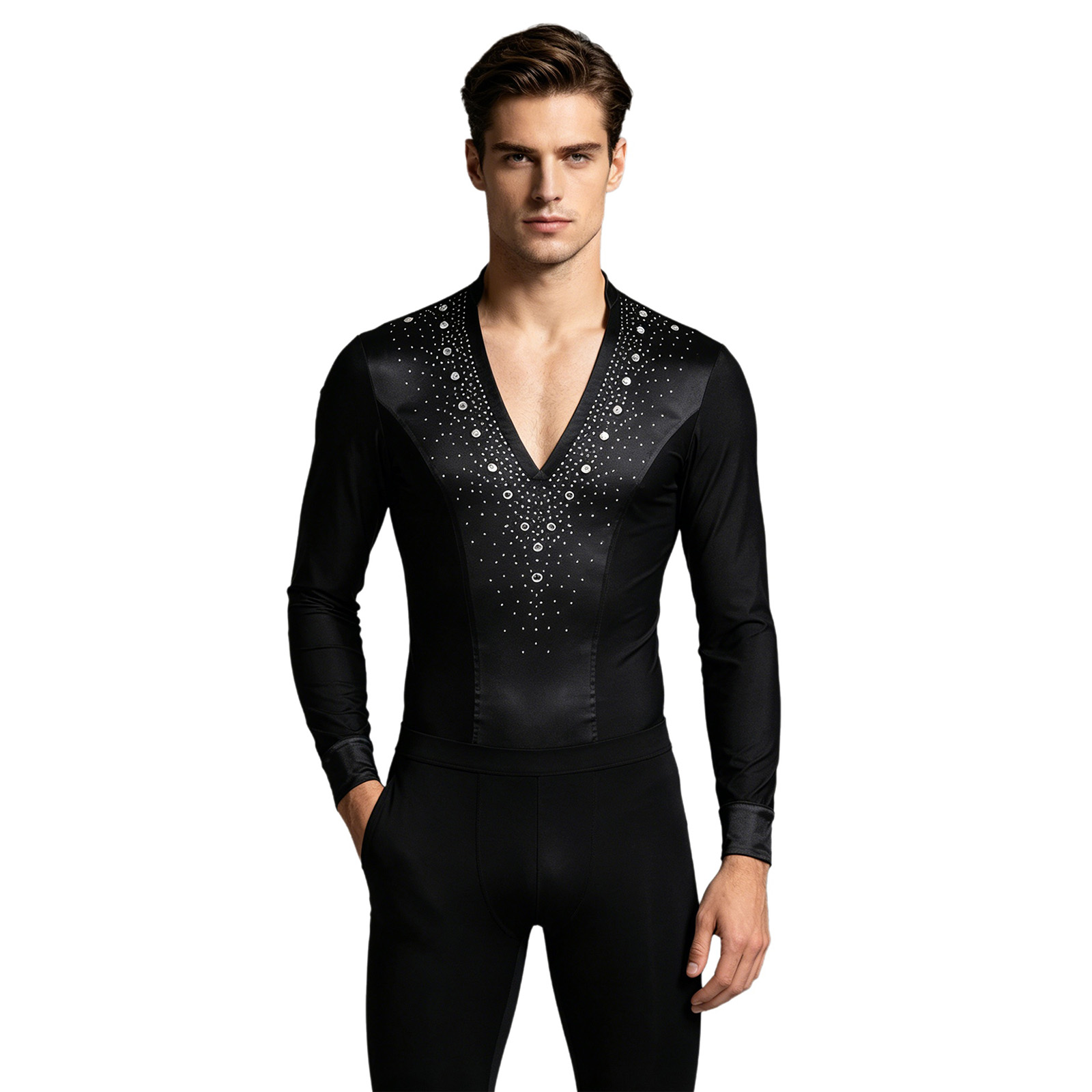 Rhinestone Banding Trim - Herren Latin Jazz Dance Trikot Shirt