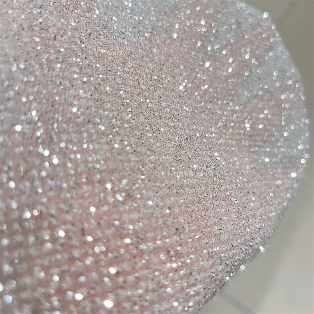 Crystal Mesh Fabric - Superdensity-Silber Glitter Net Yarn, Hot Diamond